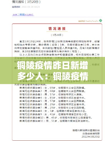 铜陵疫情昨日新增多少人：铜陵疫情最新消息确诊